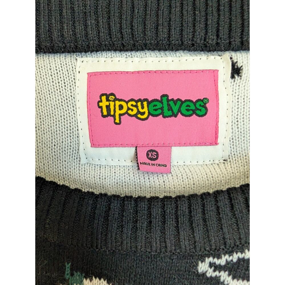 Tipsy Elves Christmas Sweater Womens XS Multi Stuck Santa Graphic Round Neck NWT - Picture 4 of 5